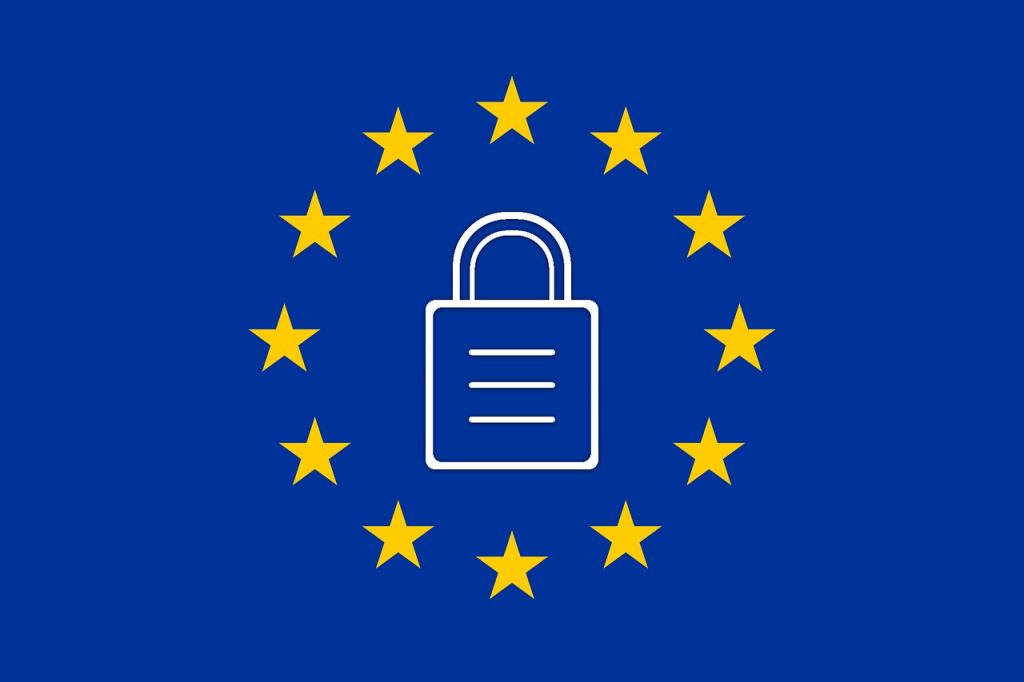 An image of the European Union flag design with a lock in the middle, representing GDPR.