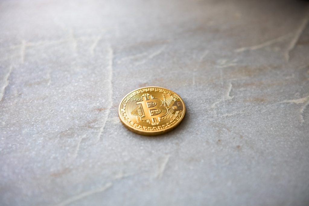 A bitcoin, a type of digital currency called cryptocurrency